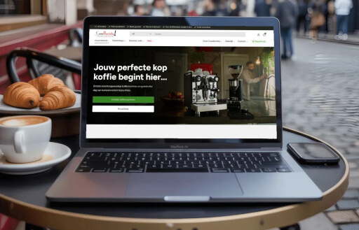 Casabarista website shown on a laptop at a café table