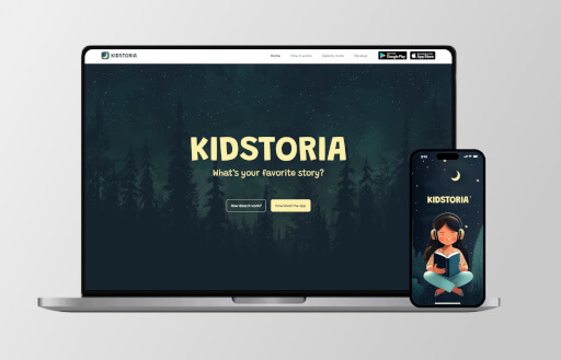 Kidstoria app shown on a laptop and phone